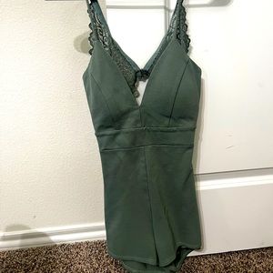 Sage green romper with lace racer back